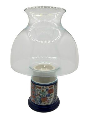Vintage Chinoiserie Hurricane Lamp Ceramic Base glass shade